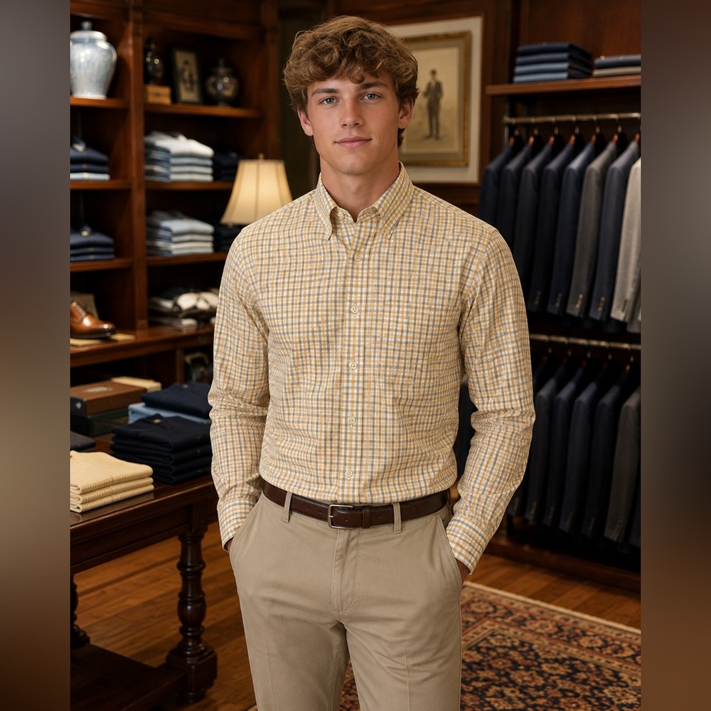 Kiton Yellow and Grey Tattersall Check Dress Shirt - Picture 2 of 2